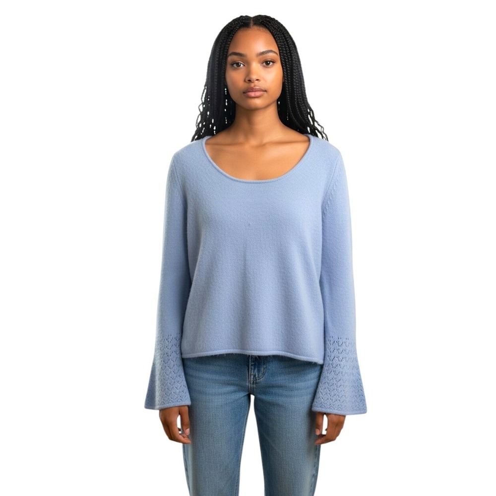 Lord & Taylor Blue 100% Cashmere Scoop Neck Sweater Size S